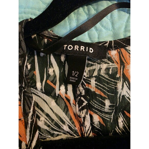 Torrid Women's Size 1/2 Chiffon Clip Dot Cocoon Kimono Palm Tree Semi Sheer Boho - Picture 3 of 9